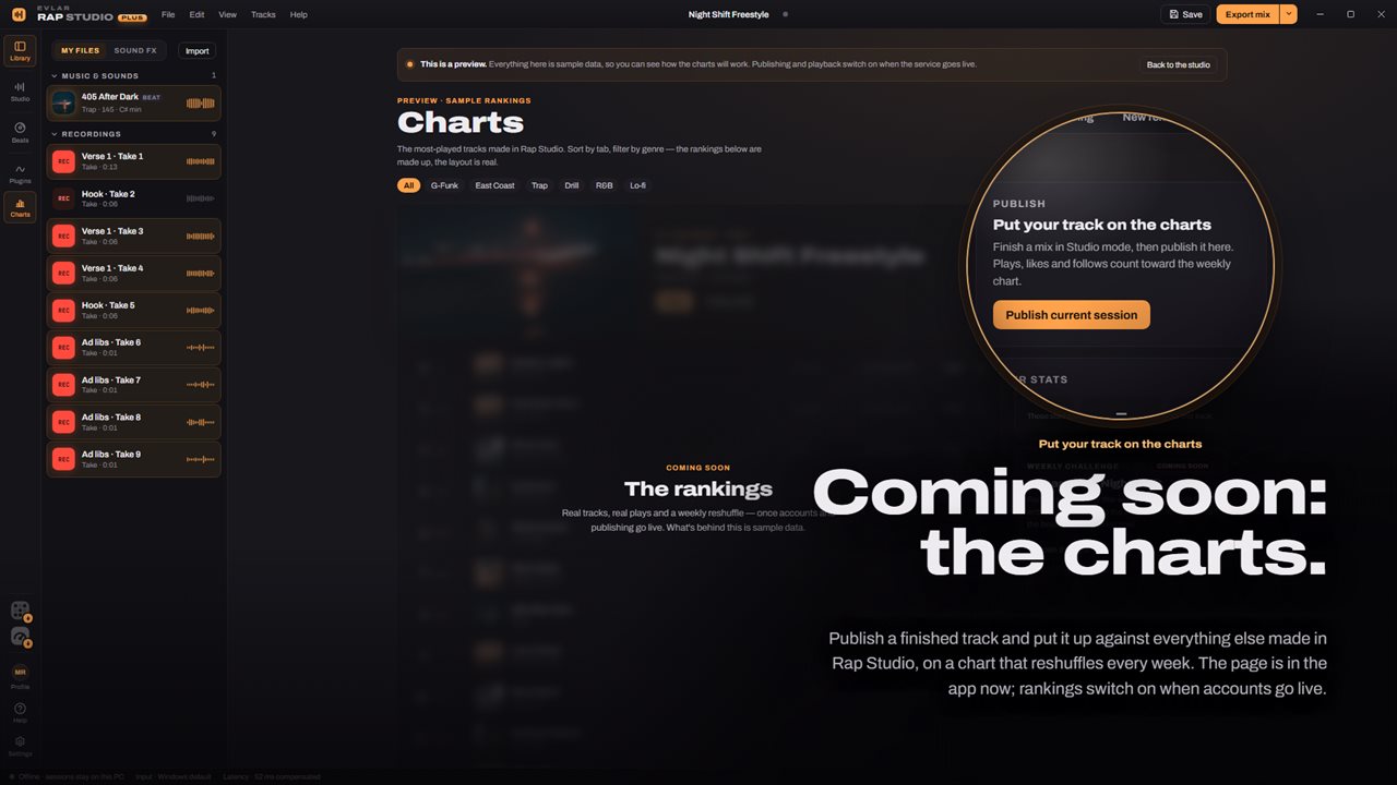 The charts are coming: publish a finished track and climb the weekly chart.