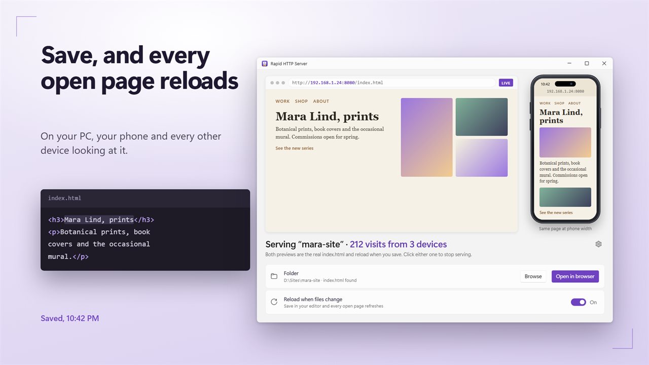 Save a file and every open page reloads.