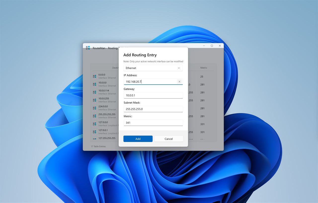 Routing Table Manager screenshot 3