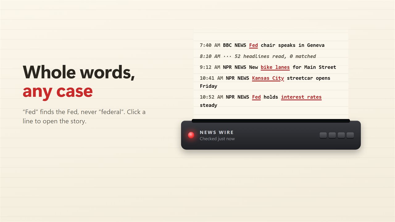 Whole words, any case. Your words are marked in red.