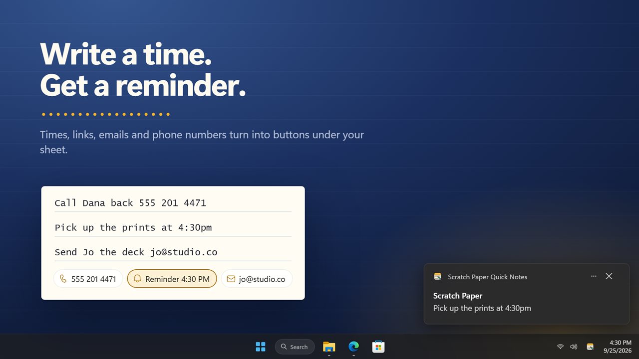 Write a time, get a Windows reminder.
