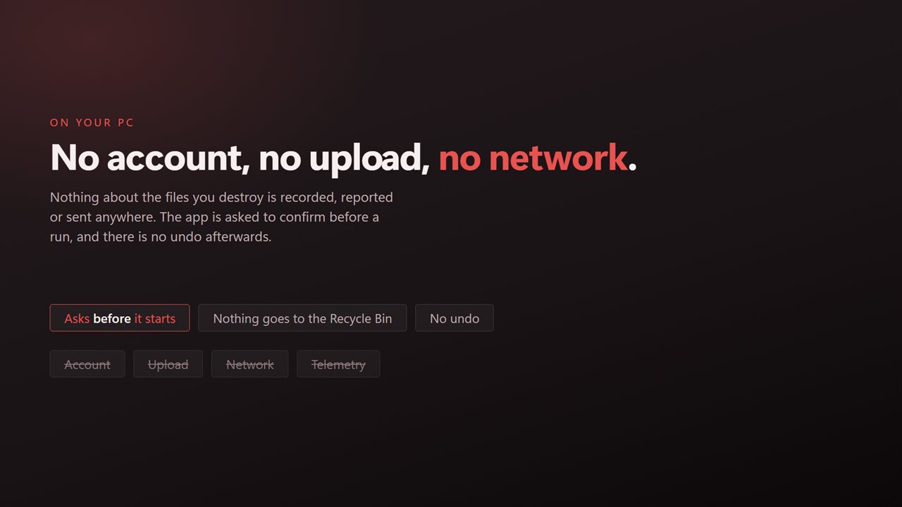 No account, no upload, no server processing. It all happens on your PC.