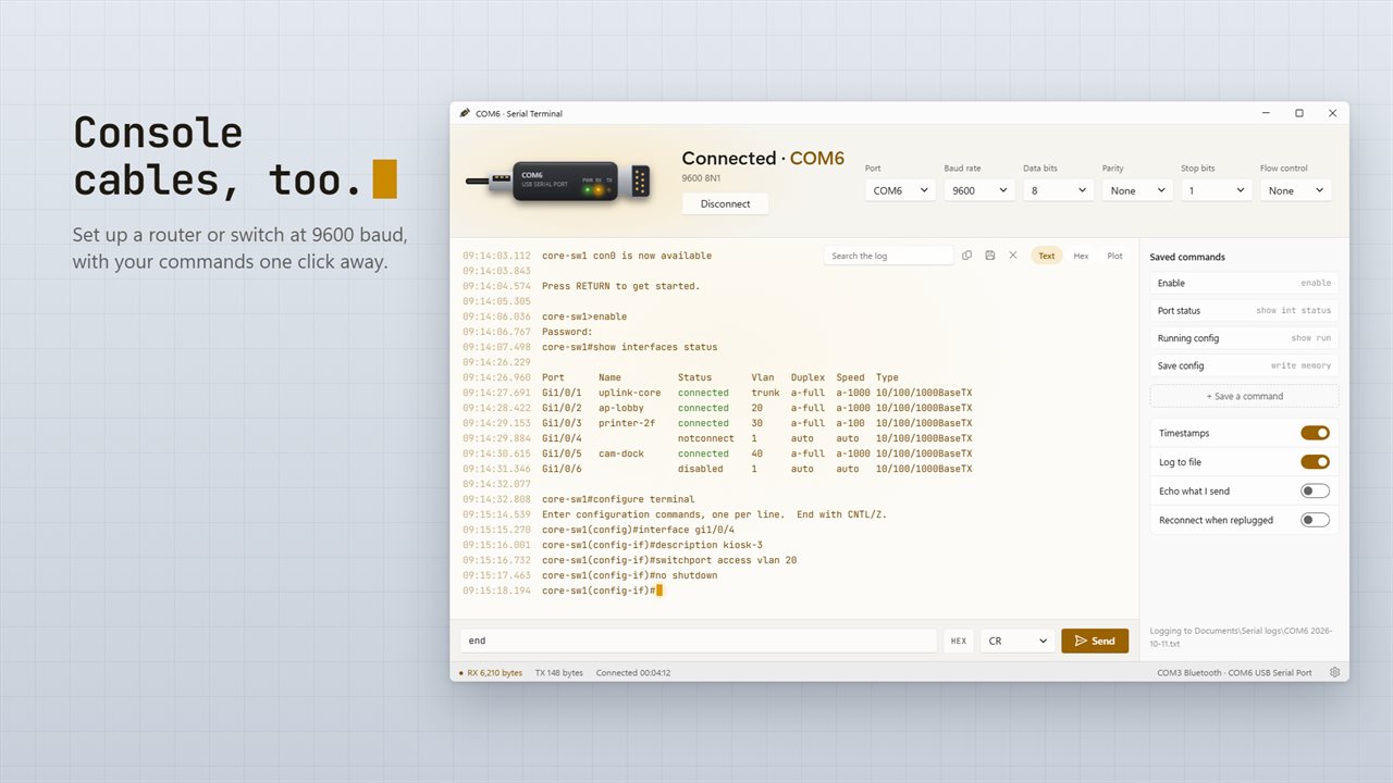 Set up a router or switch over a console cable at 9600 baud.