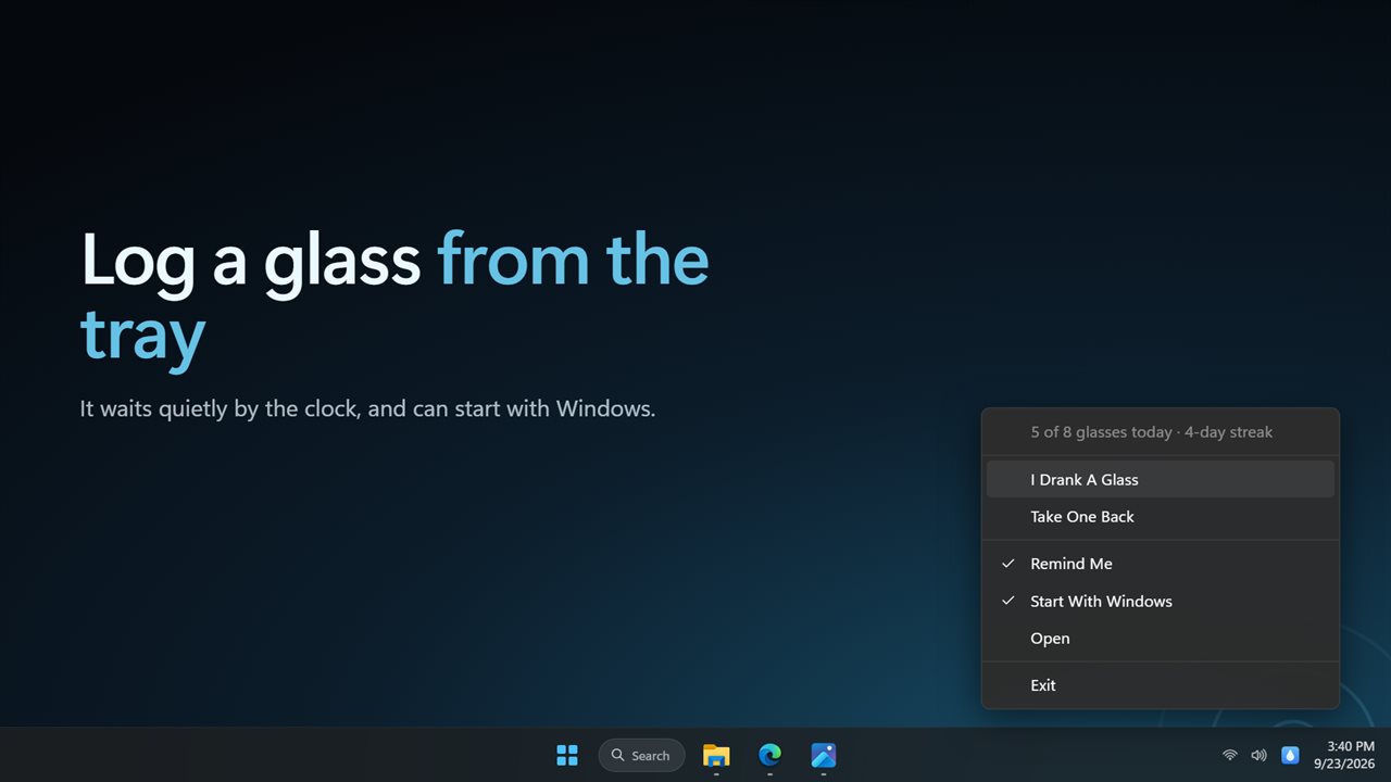 Log a glass right from the notification area.