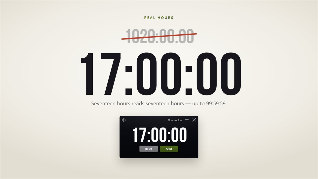 Seventeen hours reads 17:00:00. The previous version printed 1020:00.00.