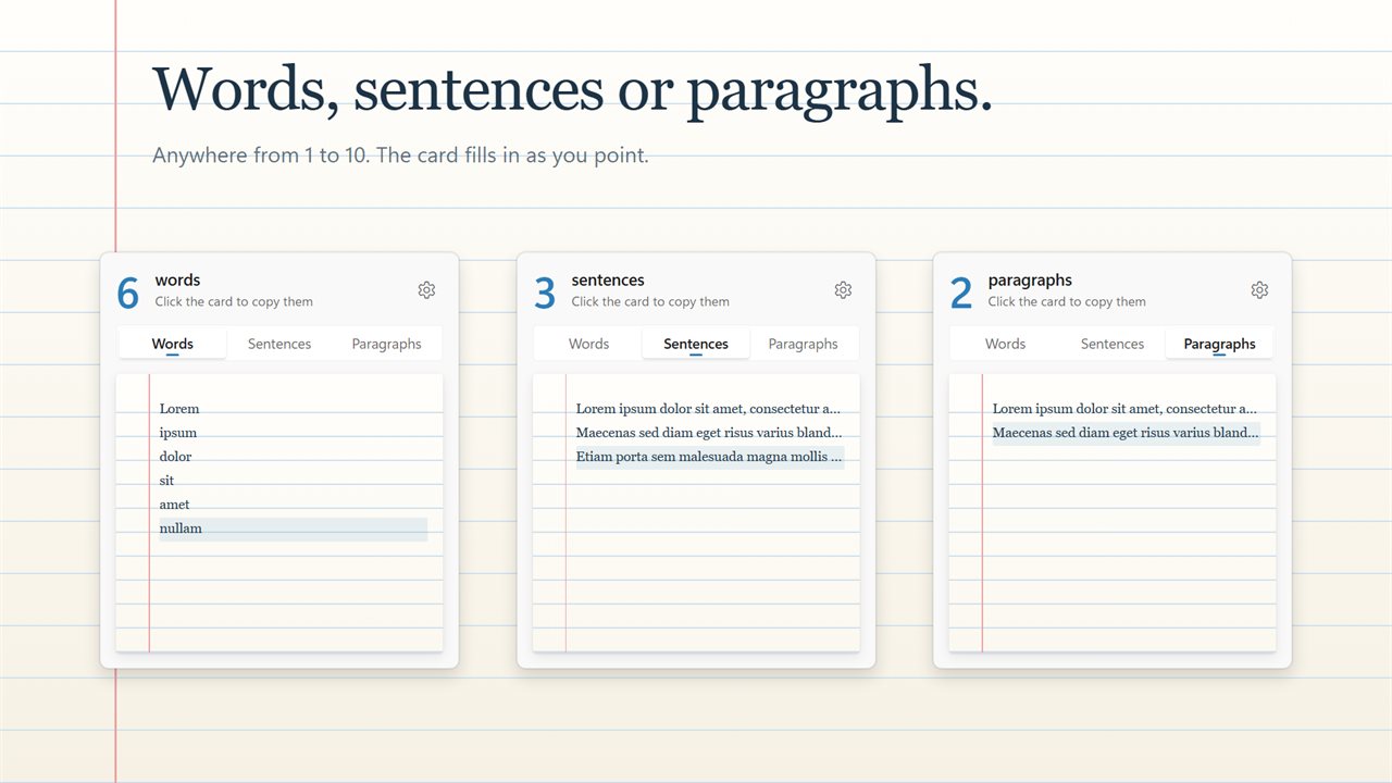 Words, sentences or paragraphs, 1 to 10 at a time.