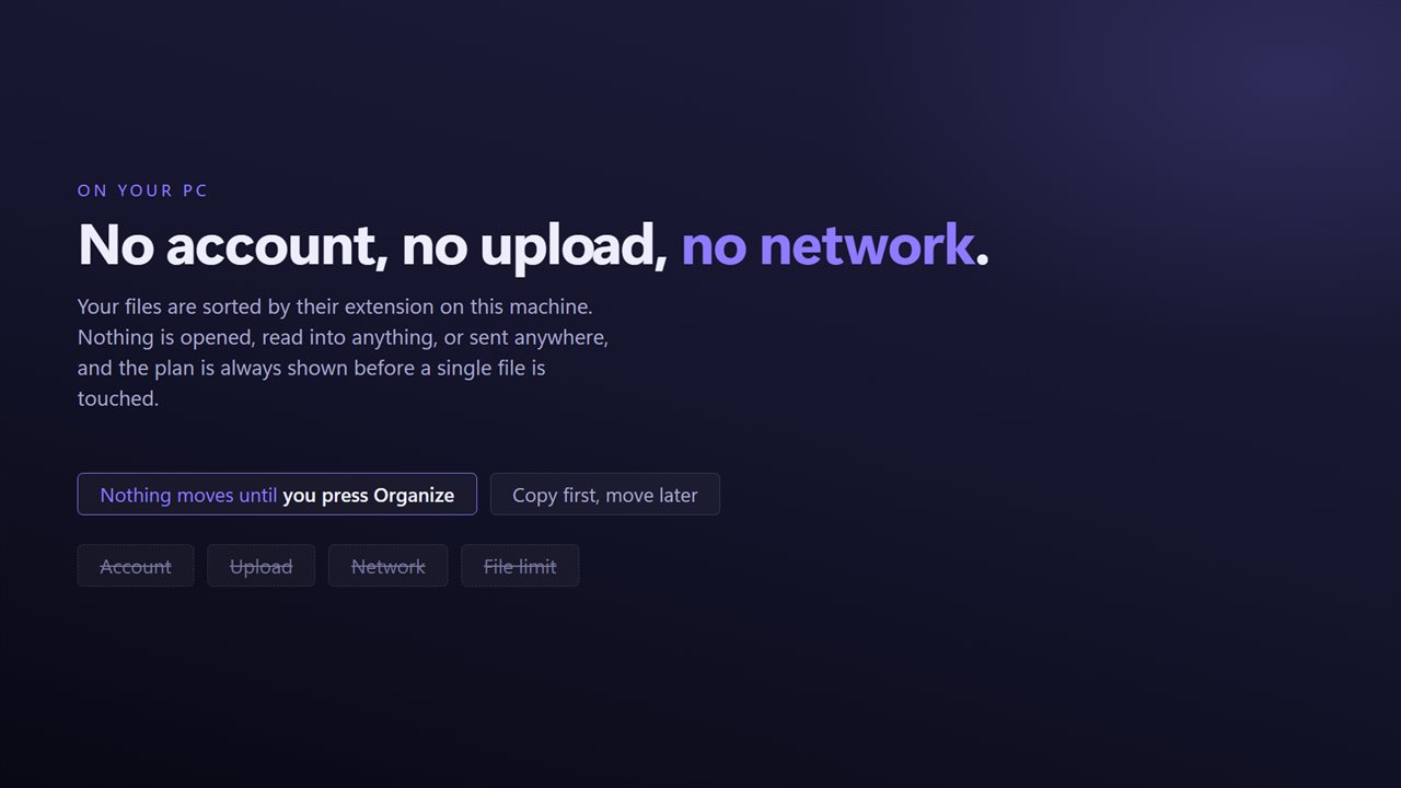 No account, no upload, no server processing. It all happens on your PC.