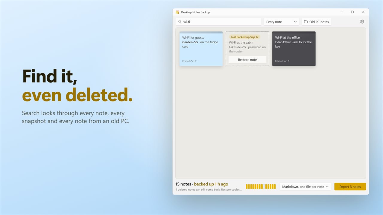 Search every note, including deleted ones.