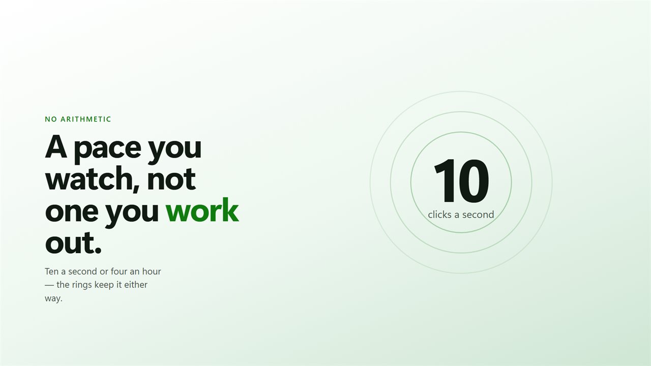 A pace you watch, not one you work out.