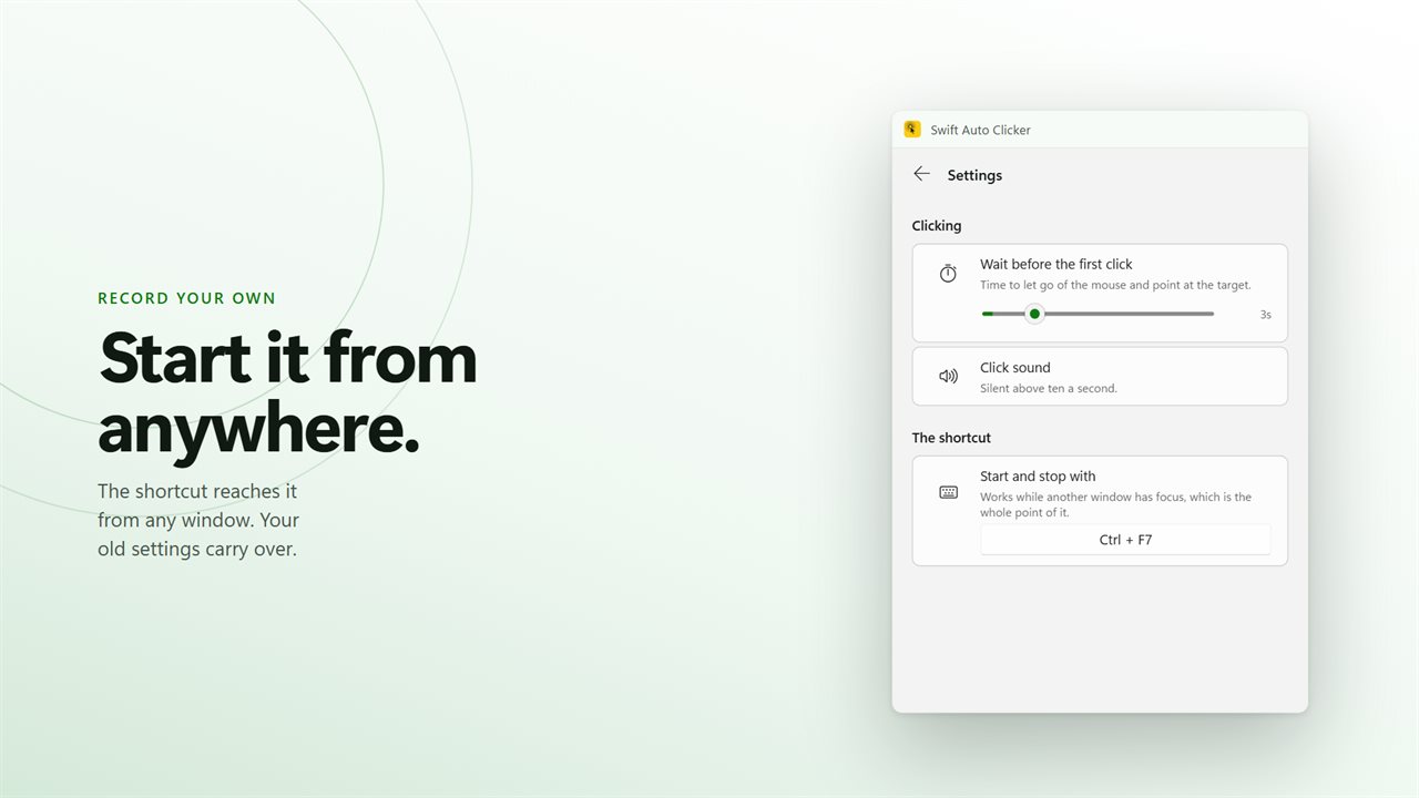 Record your own shortcut. It works from any window.