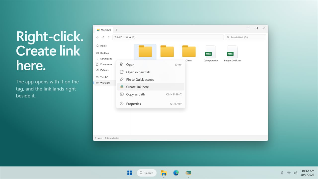 Right-click any file or folder and choose Create link here.