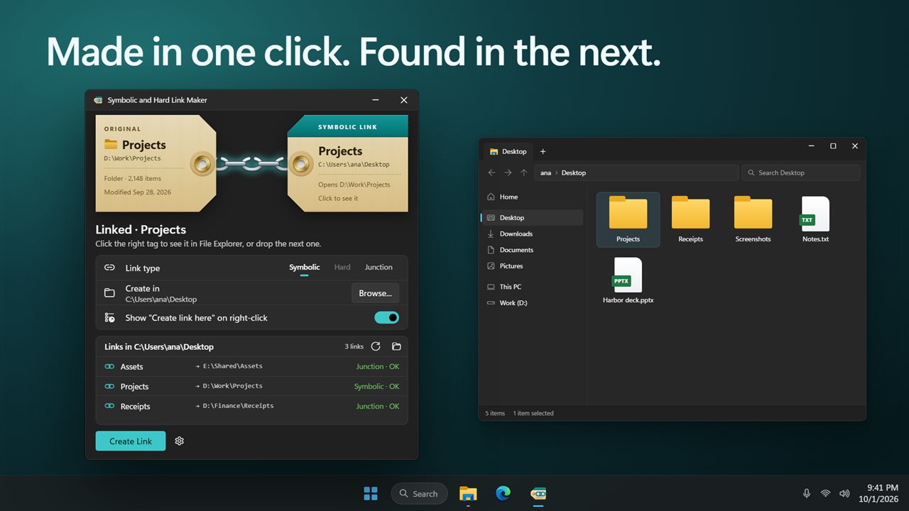 Click the finished tag to see the link in File Explorer.