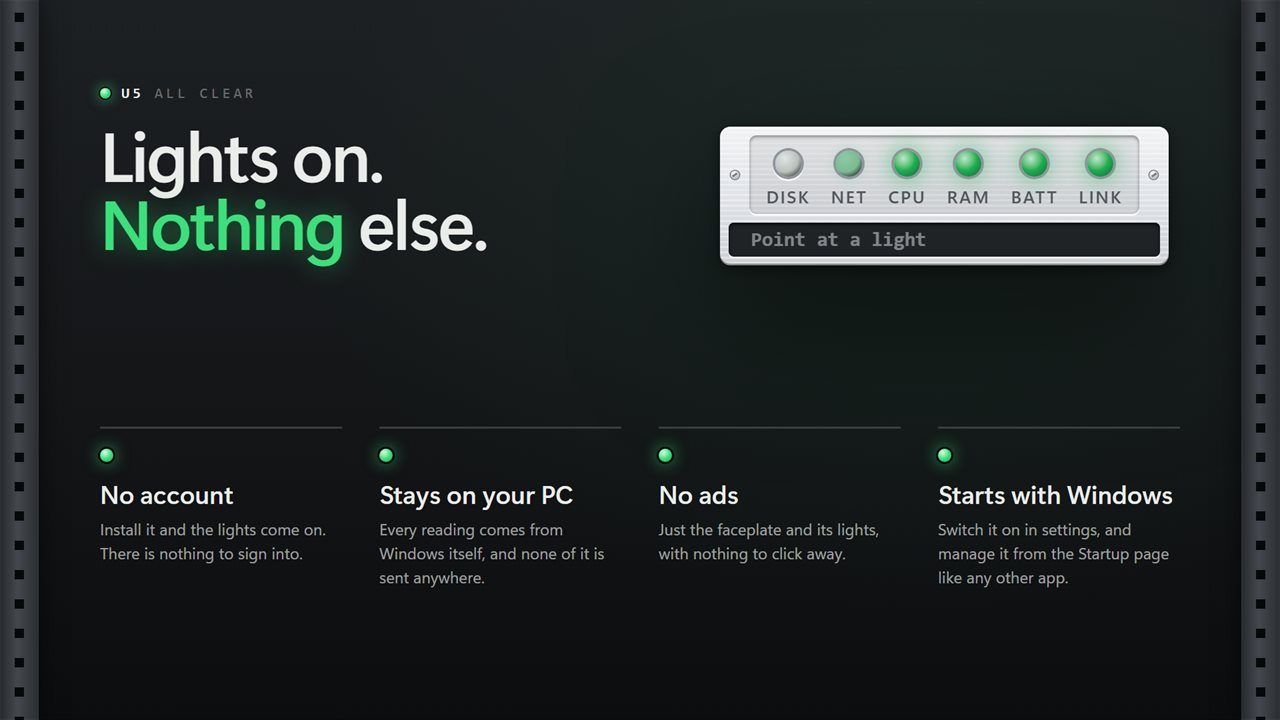 No account, no ads, nothing leaves your PC unless you choose to send feedback, and it starts with Windows.