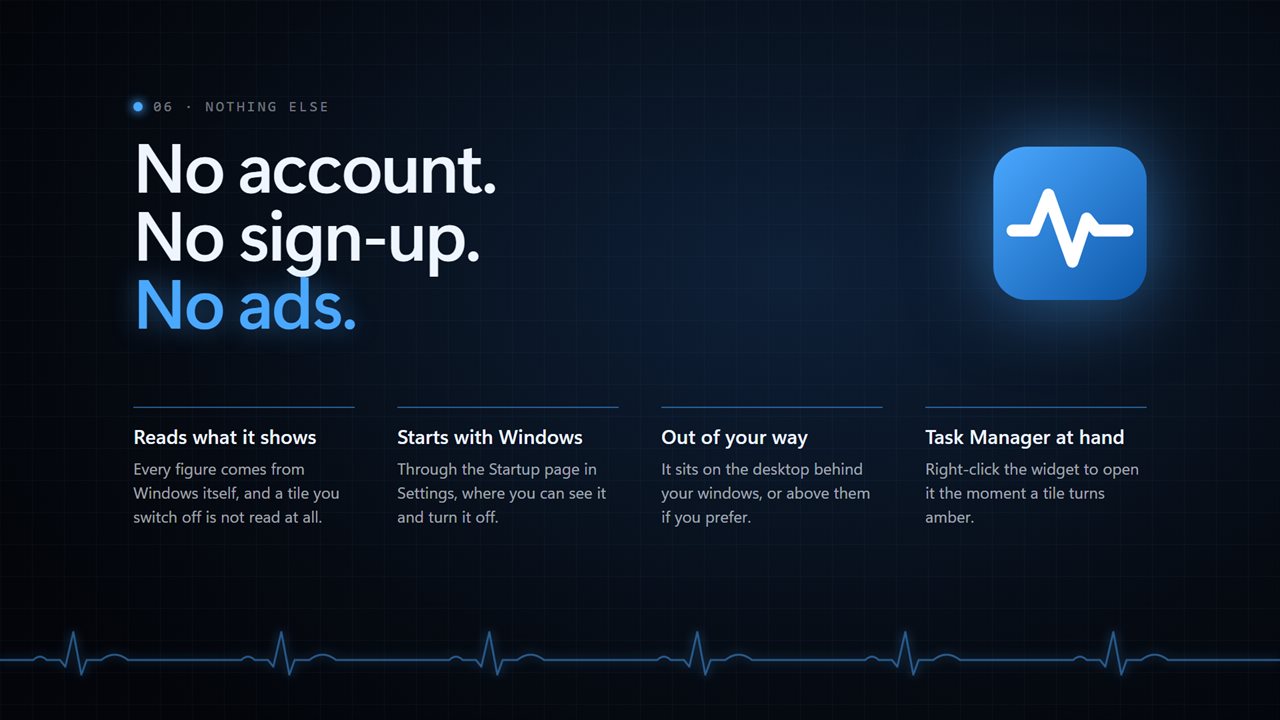 No account, no sign-up, no ads. Starts with Windows if you want.