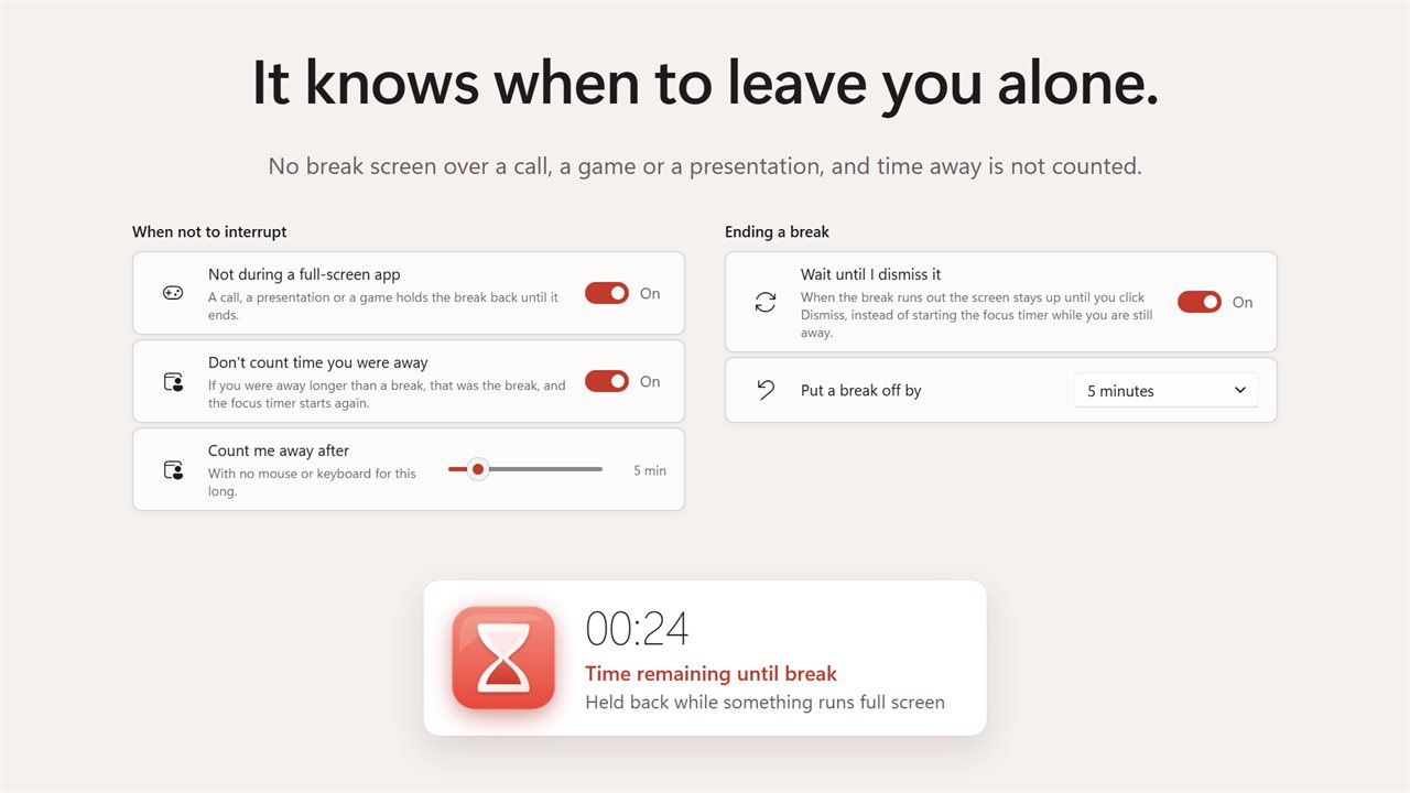Nothing interrupts a full-screen call, and time away is not counted.