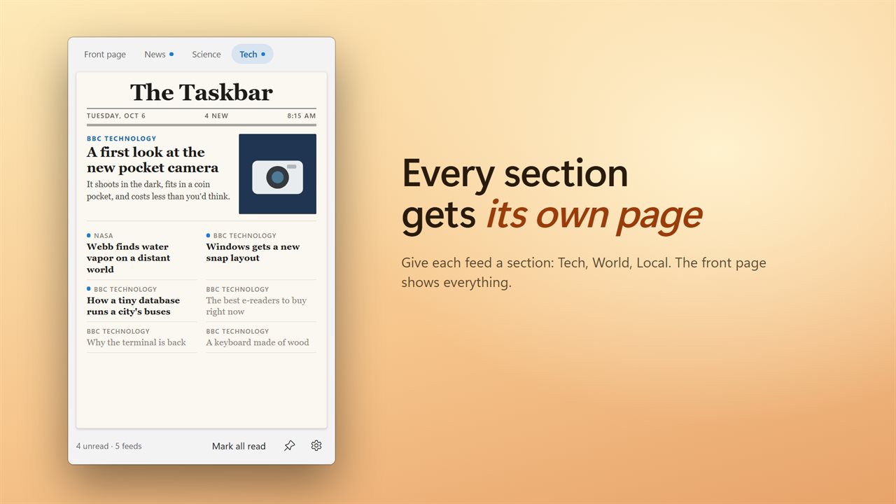 Every section gets its own page.