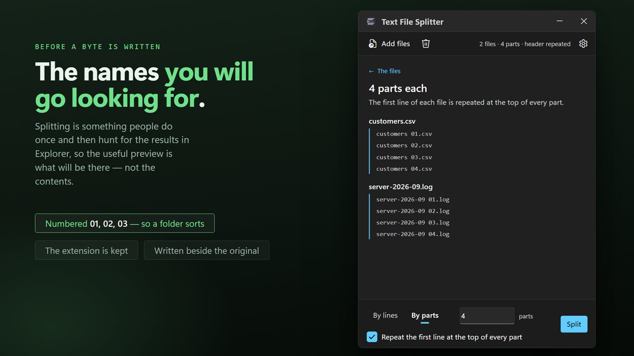 See the part names before a byte is written.