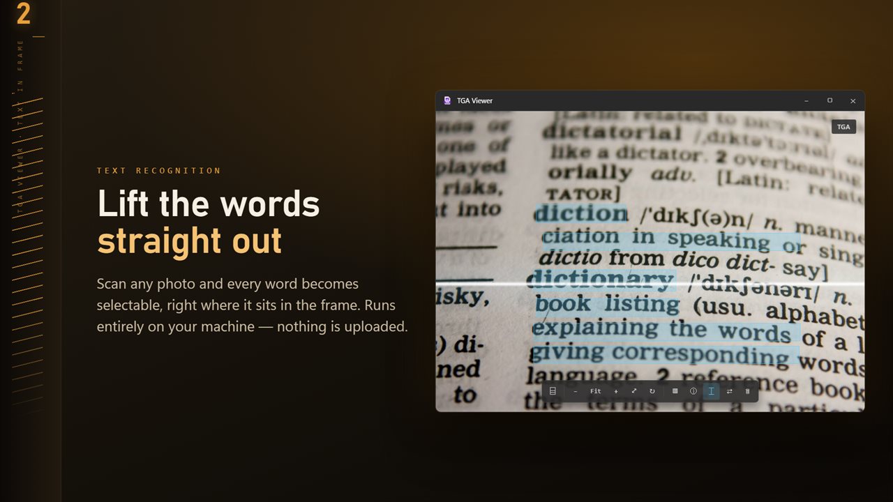 Scan any image and every word becomes selectable, right where it sits.