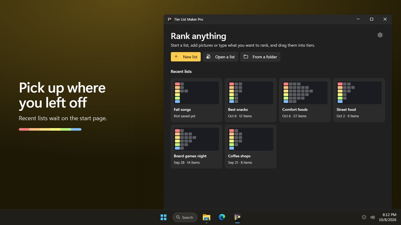 Recent lists wait on the start page.