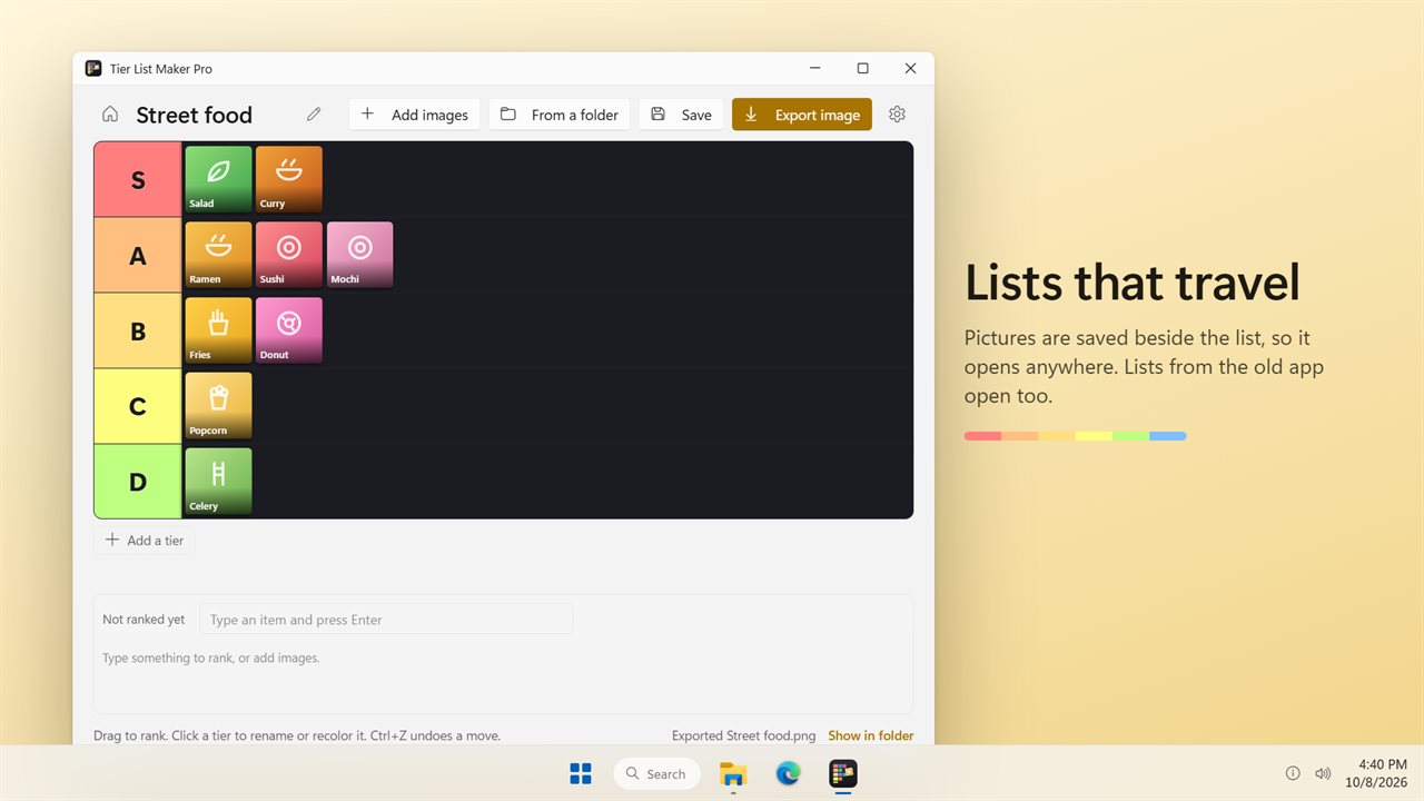 Pictures are saved beside the list, so it opens anywhere.
