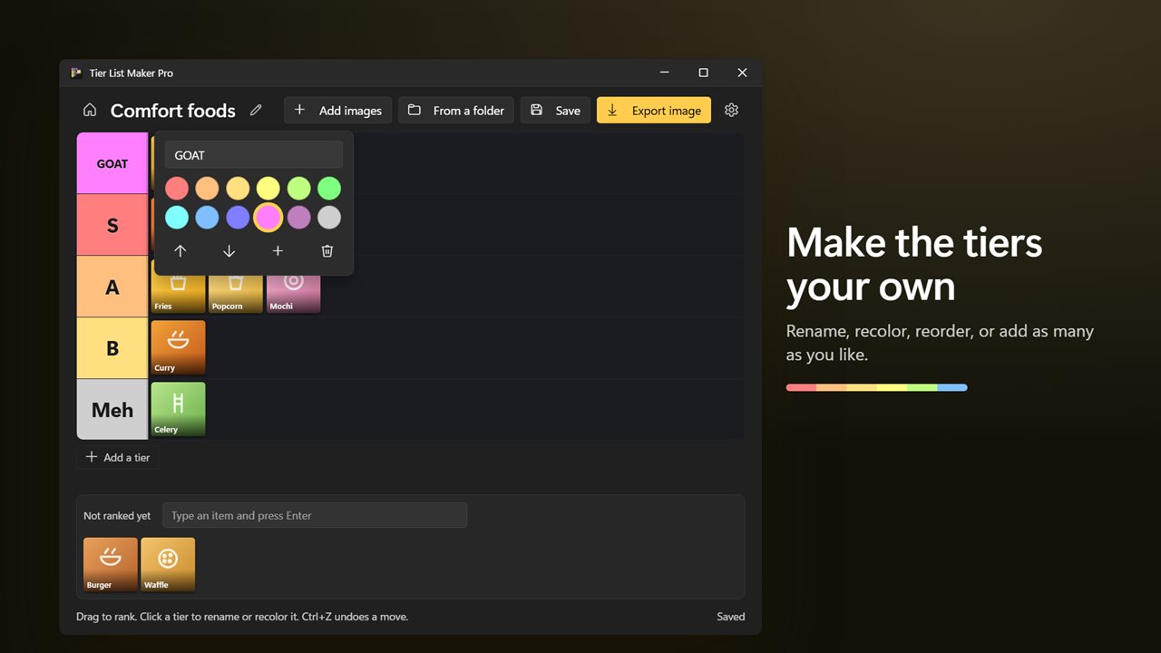 Rename, recolor and reorder the tiers.
