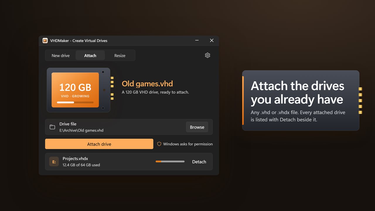 Attach a .vhd or .vhdx file you already have.