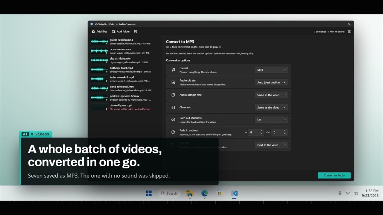 A whole batch of videos, converted in one go.