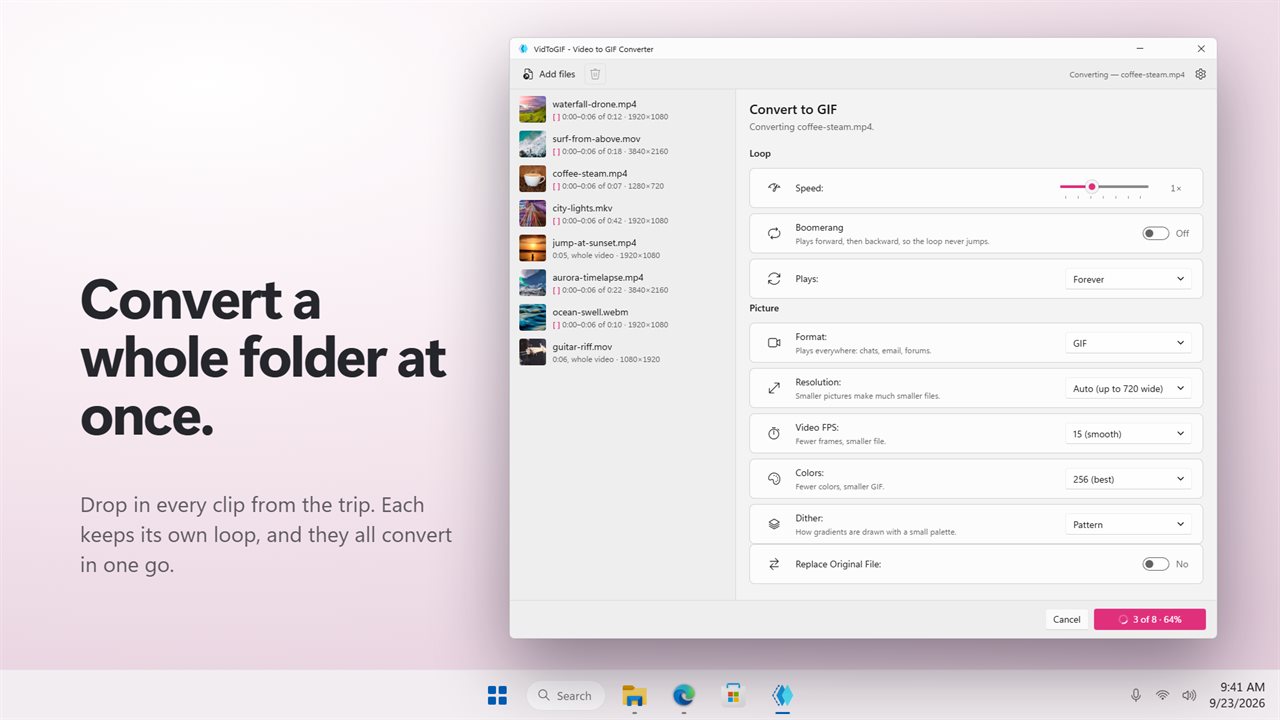 Convert a whole folder of videos at once.