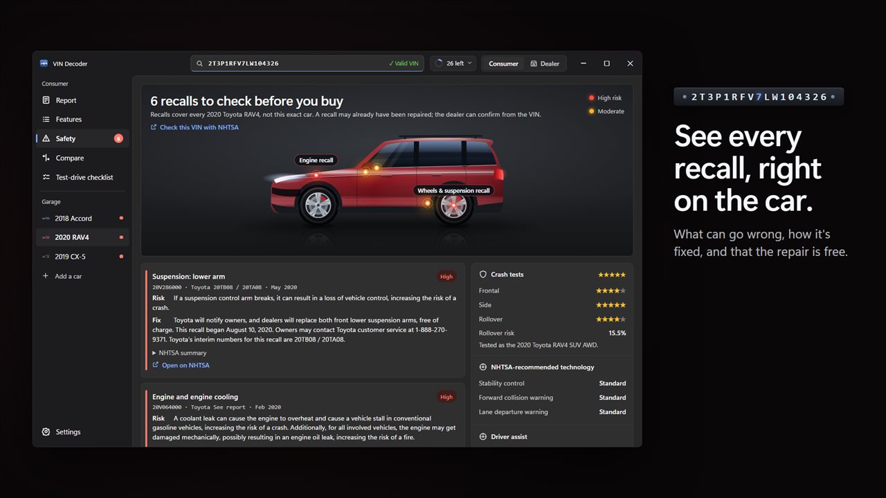 Every recall for the model, drawn on the car, with the fix.