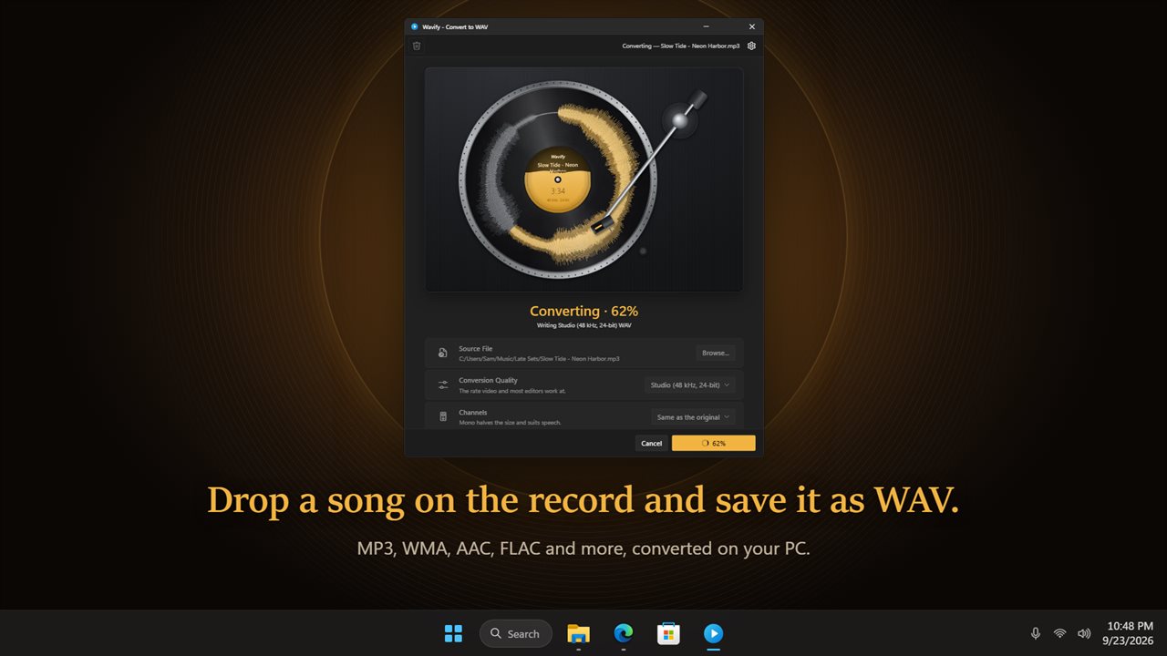 Drop a song on the record and save it as WAV.