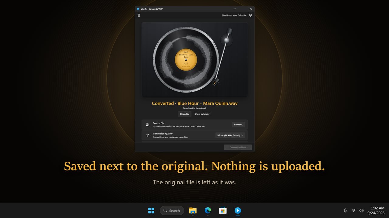 Saved next to the original. Nothing is uploaded.