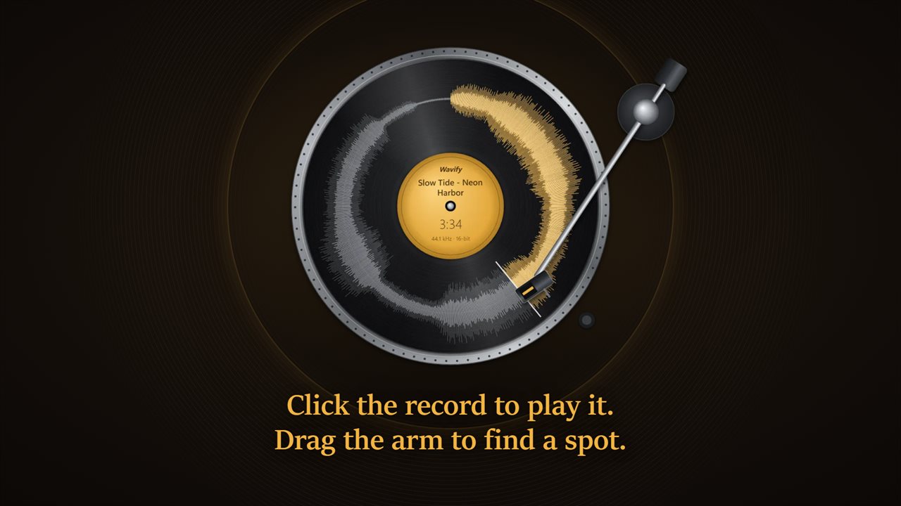 Click the record to play it. Drag the arm to find a spot.