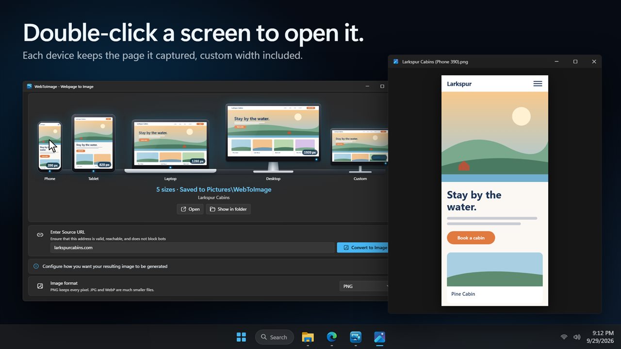 Double-click a device to open the image it captured.