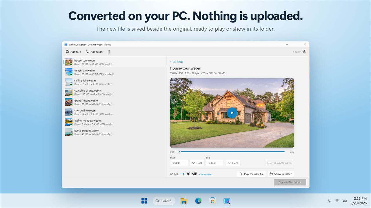 Converted on your PC. Nothing is uploaded.