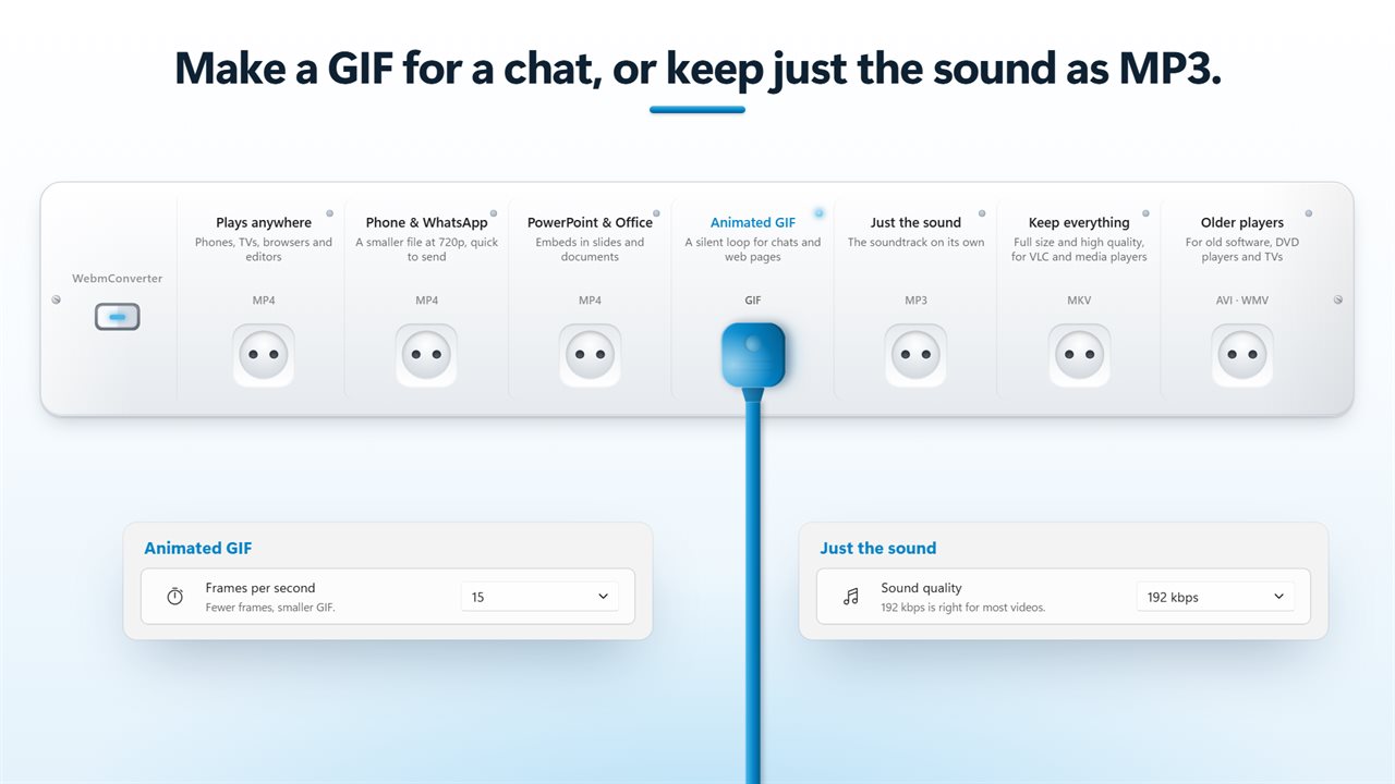 Make a GIF for a chat, or keep just the sound as MP3.