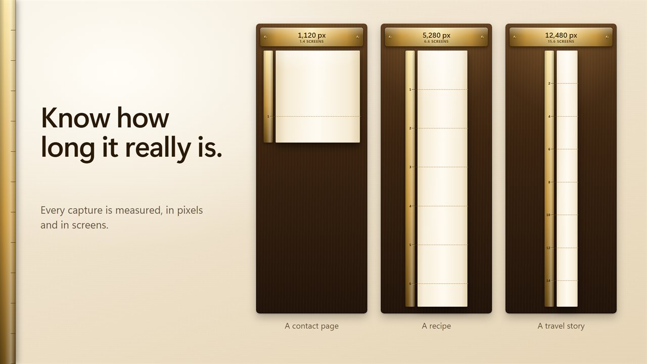 Every capture is measured, in pixels and in screens.