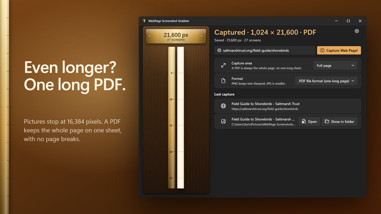 Longer than a picture allows? Save one long PDF.