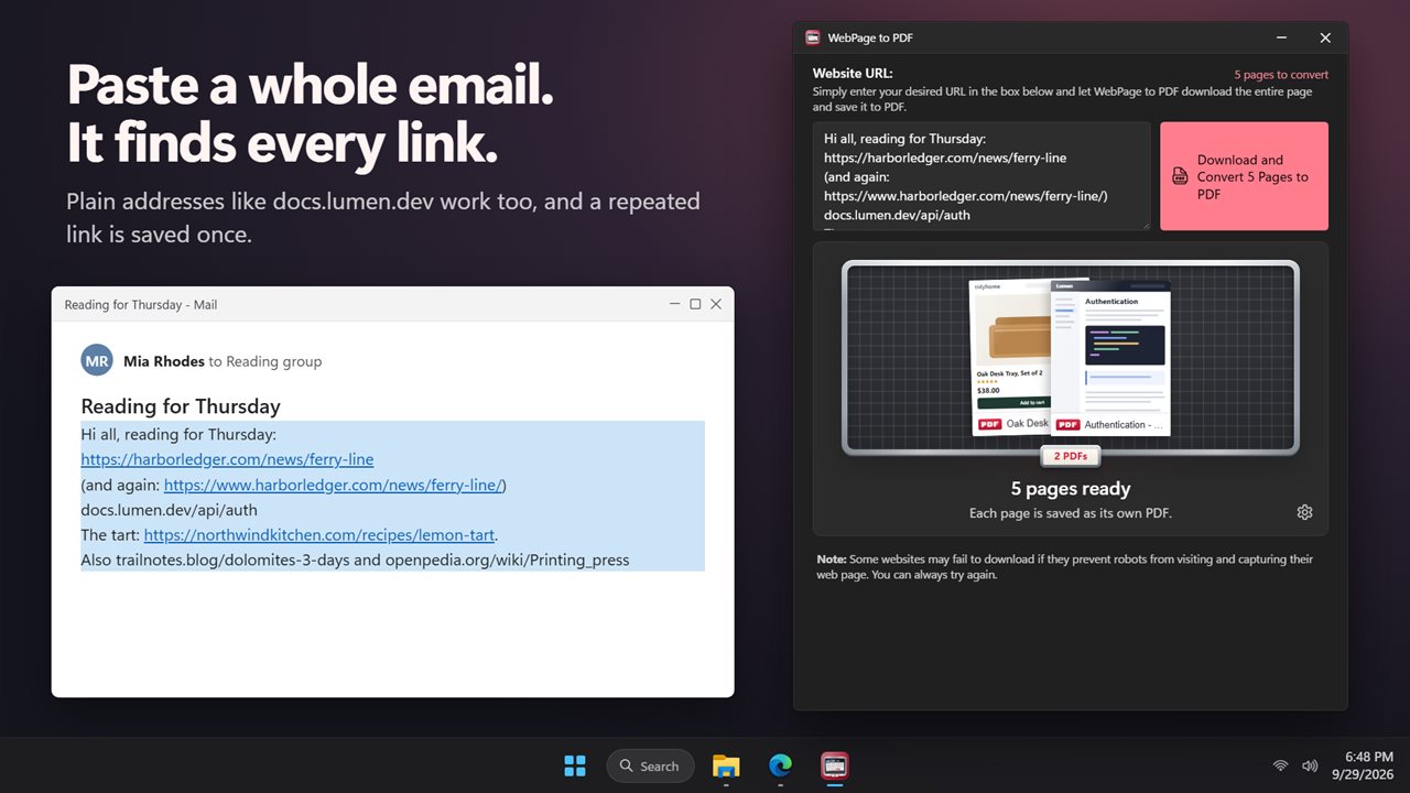 Paste a whole email. It finds every link and skips the repeats.
