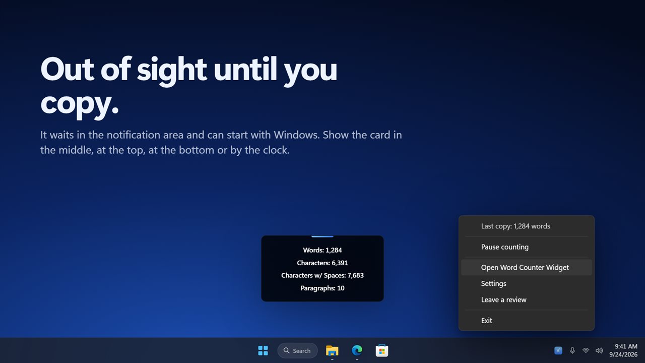 Waits in the notification area. Put the card where you like.