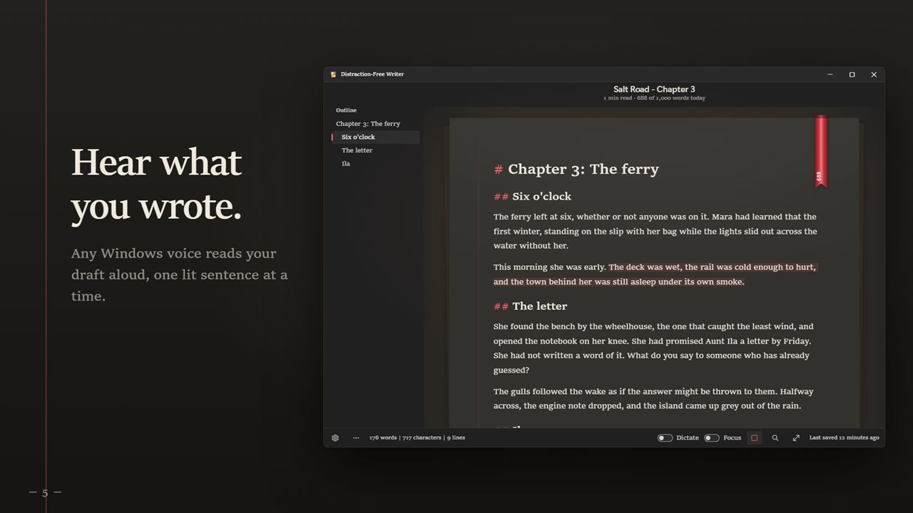 Hear your draft read aloud in any Windows voice.