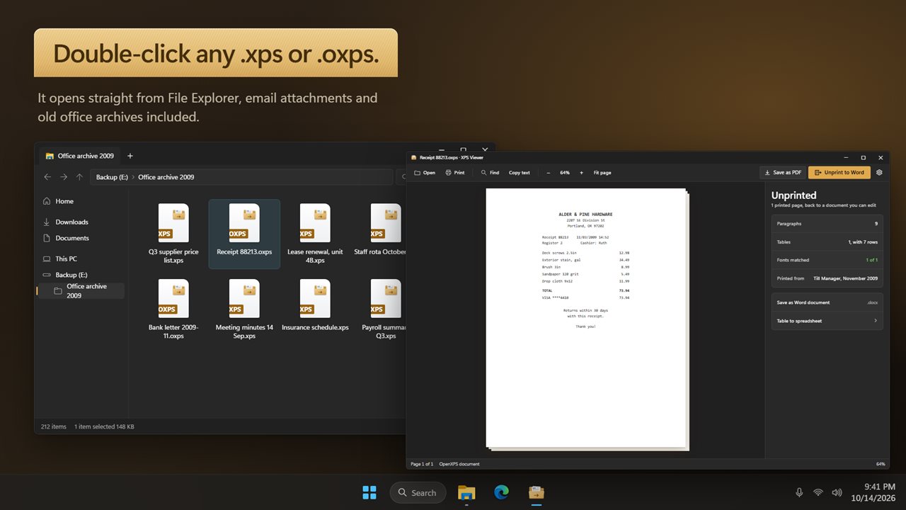 Double-click any .xps or .oxps in File Explorer.